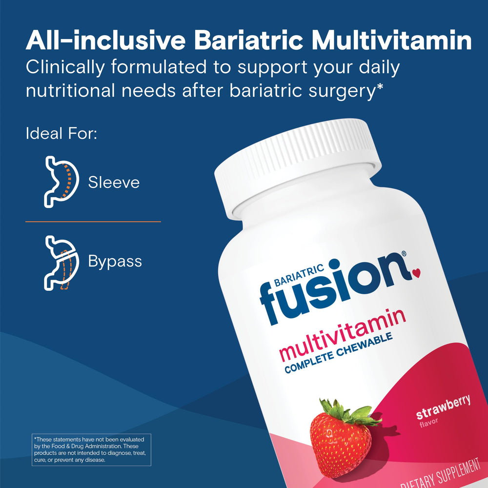 Bariatric Fusion strawberry chewable tablets close-up for easy daily intake.