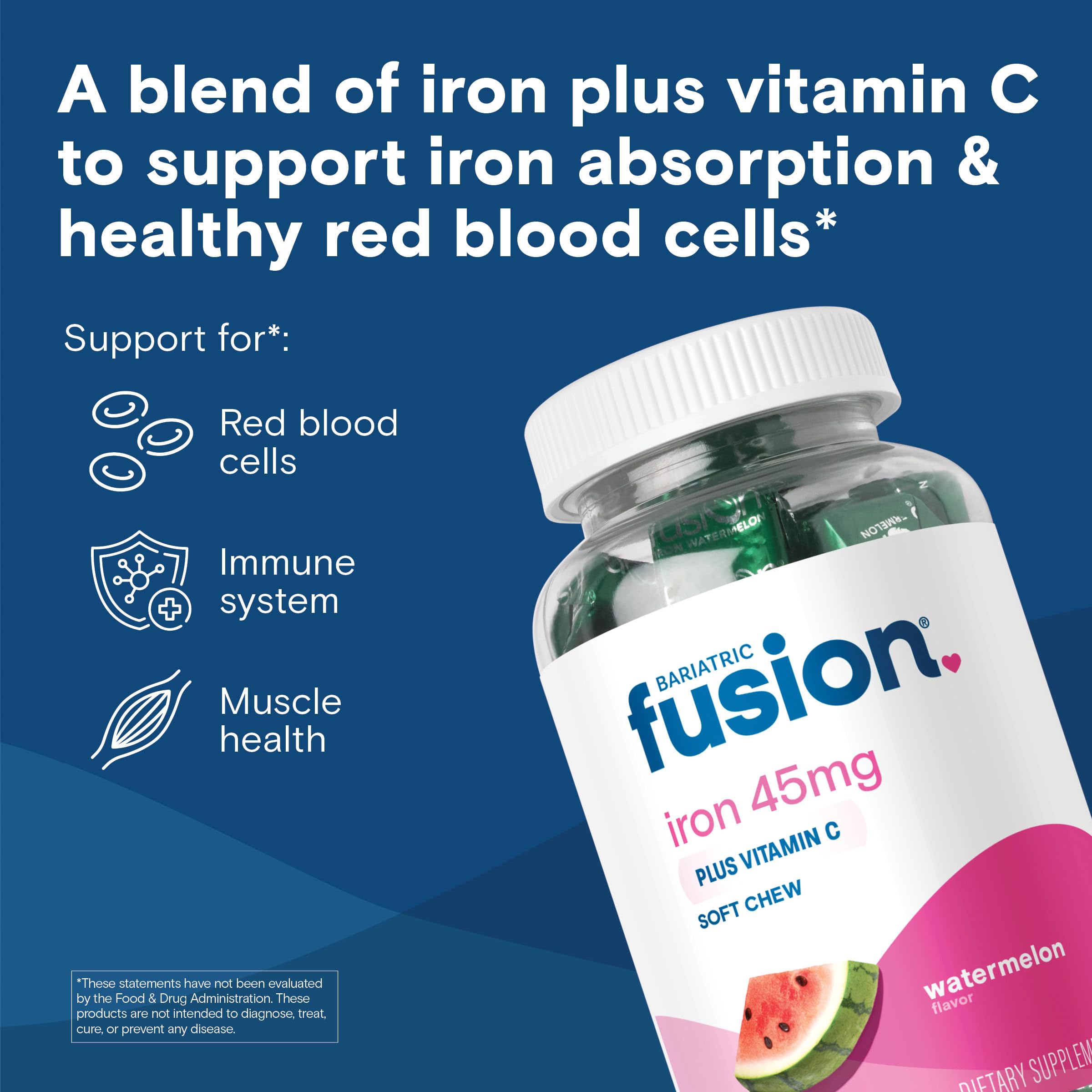 Bariatric Fusion Ferrous Fumarate Chew highlights a gentle iron delivery on the stomach.