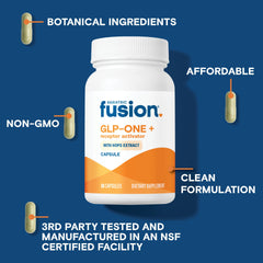 Bariatric Fusion GLP-1 Plus ingredients label featuring xanthohumalone and copaiba extract.