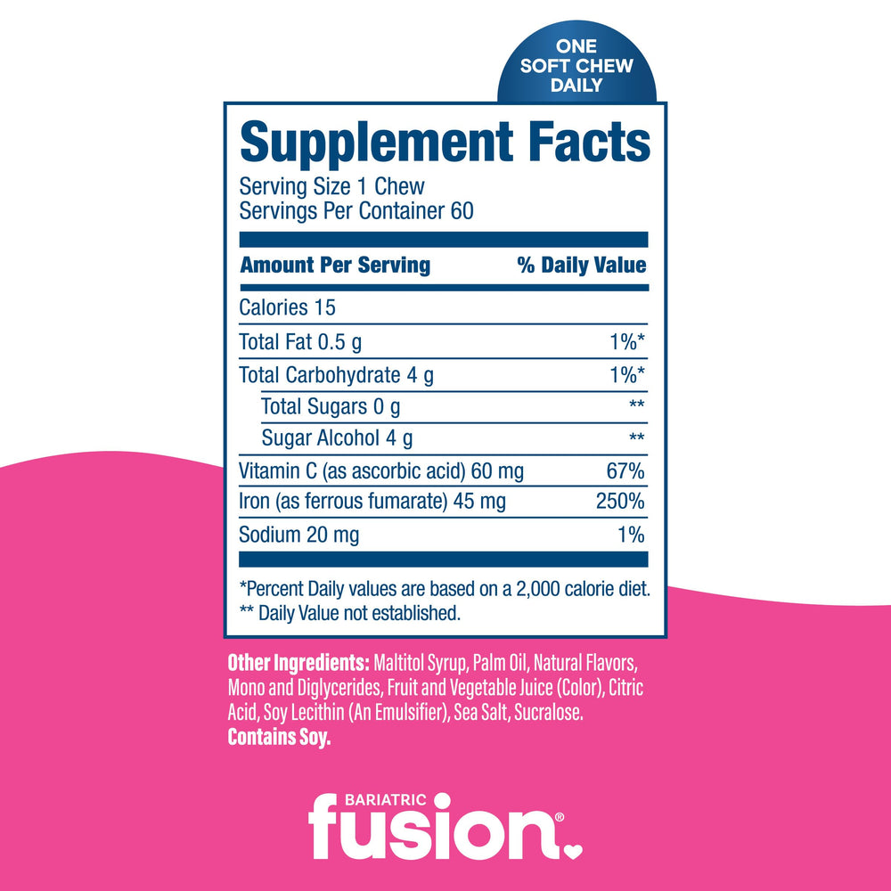 Bariatric Fusion Gluten-Free Iron Chew suitable for sensitive stomachs.