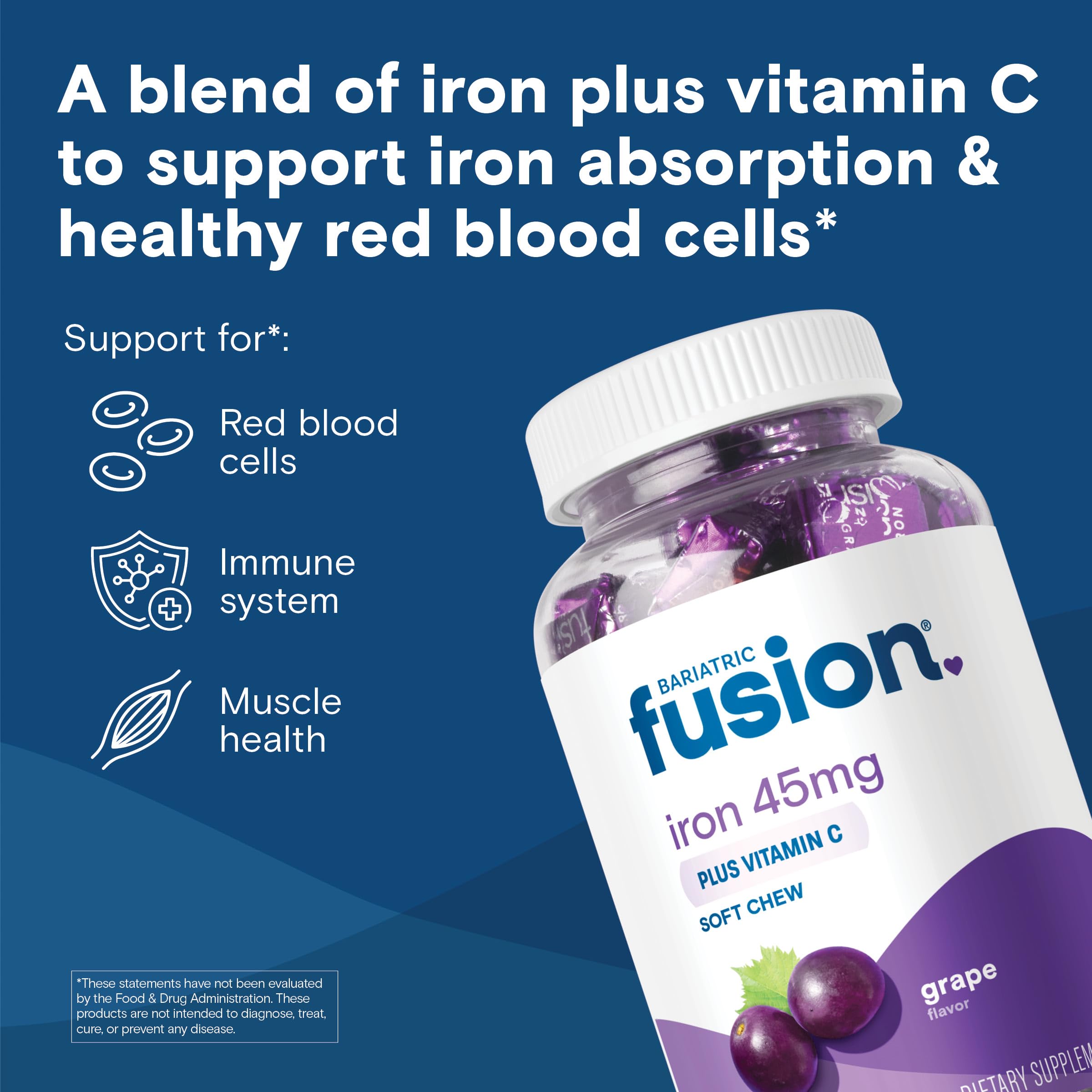 Bariatric Fusion grape iron chew unwrapped, convenient on-the-go daily use.