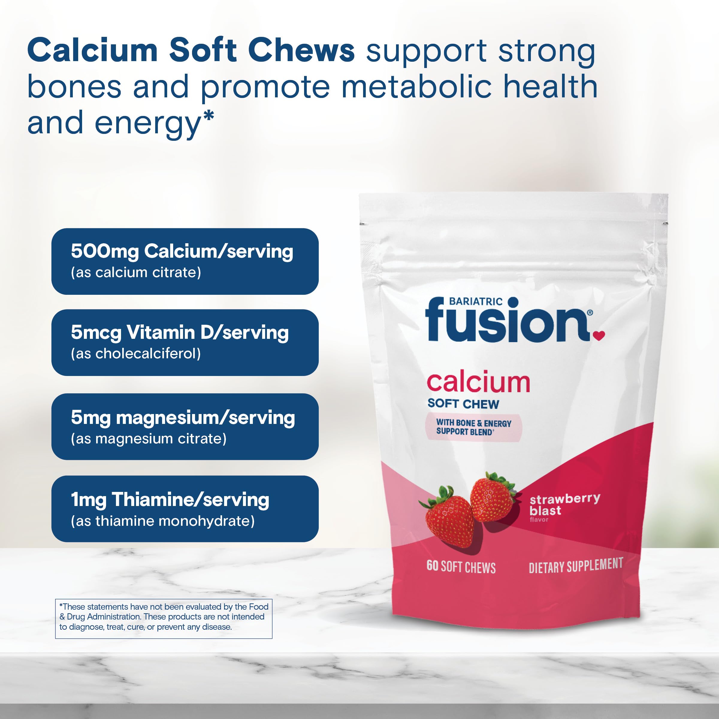Soft strawberry chews with vitamin minerals from Bariatric Fusion.
