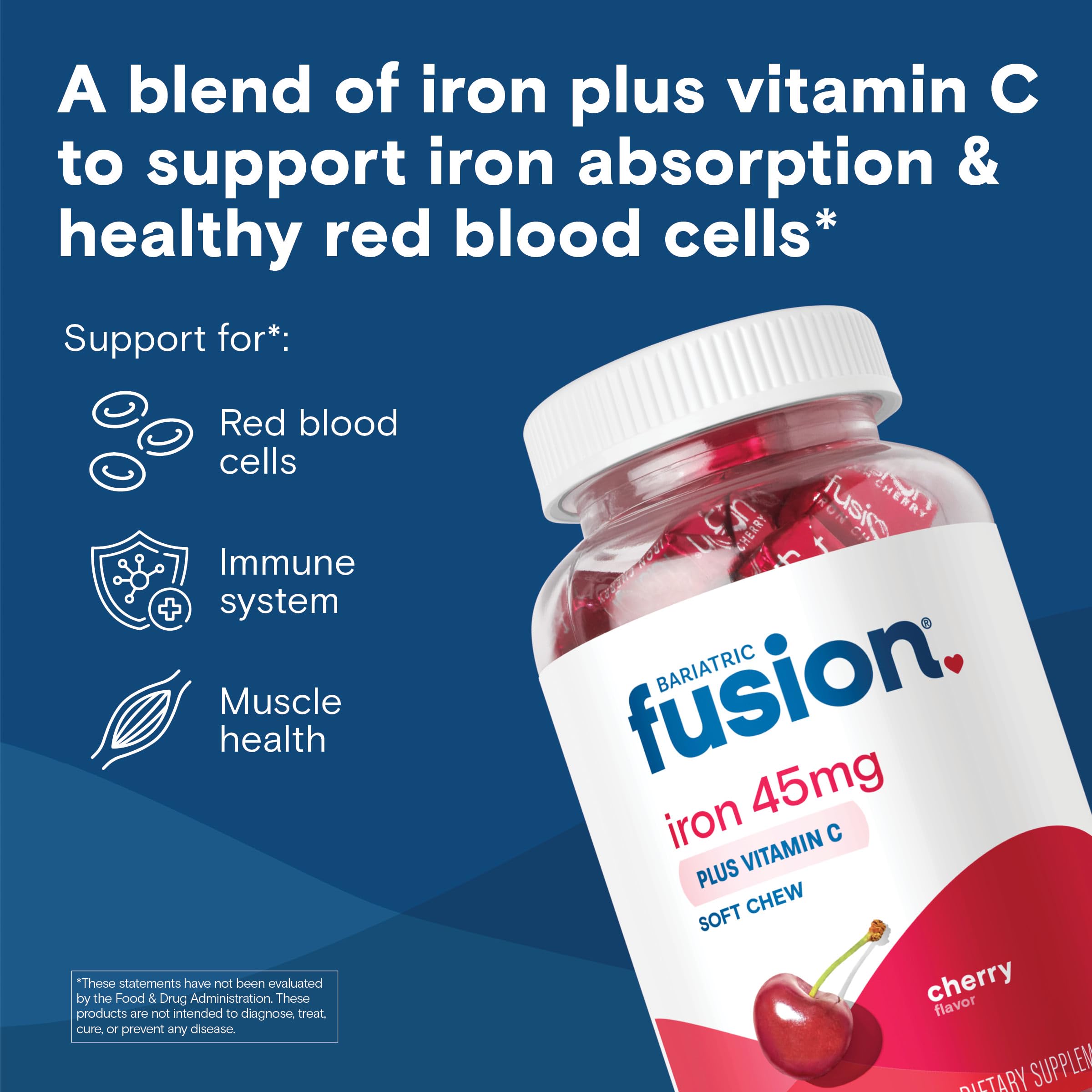 Bariatric Fusion Iron soft chews cherry pack on-the-go, easy daily use.