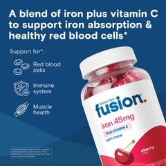 Bariatric Fusion Iron soft chews cherry pack on-the-go, easy daily use.