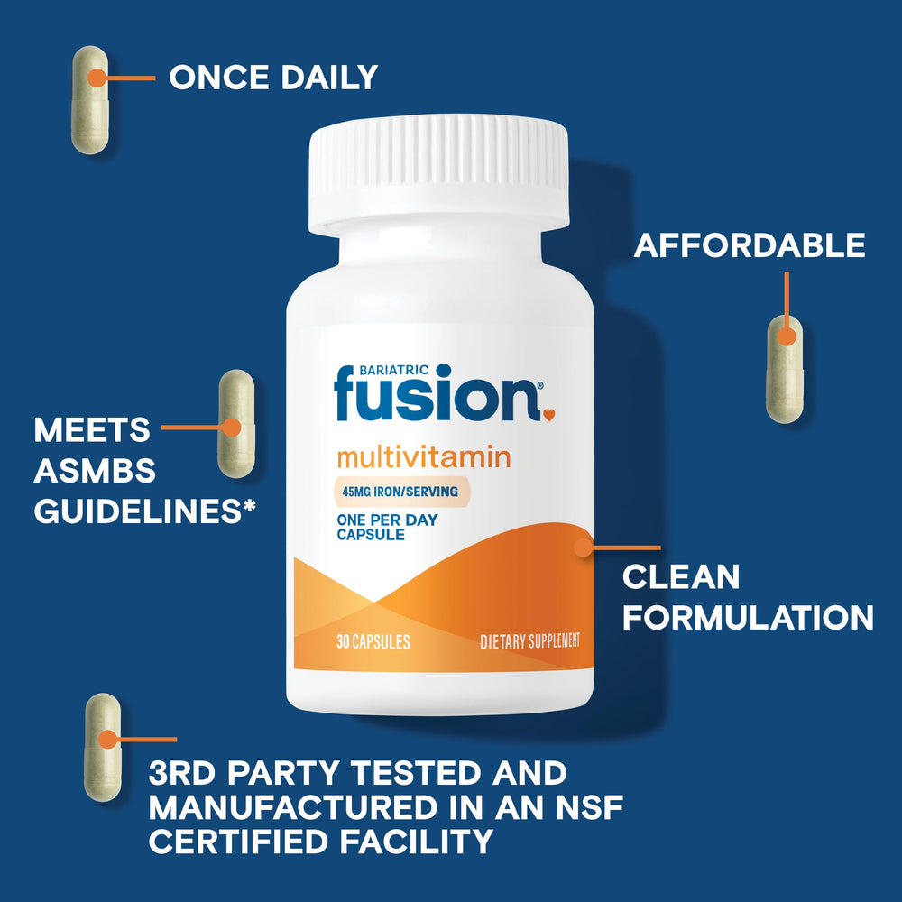 Bariatric Fusion One Per Day bottle front view communicates compact, convenient daily nutrition.