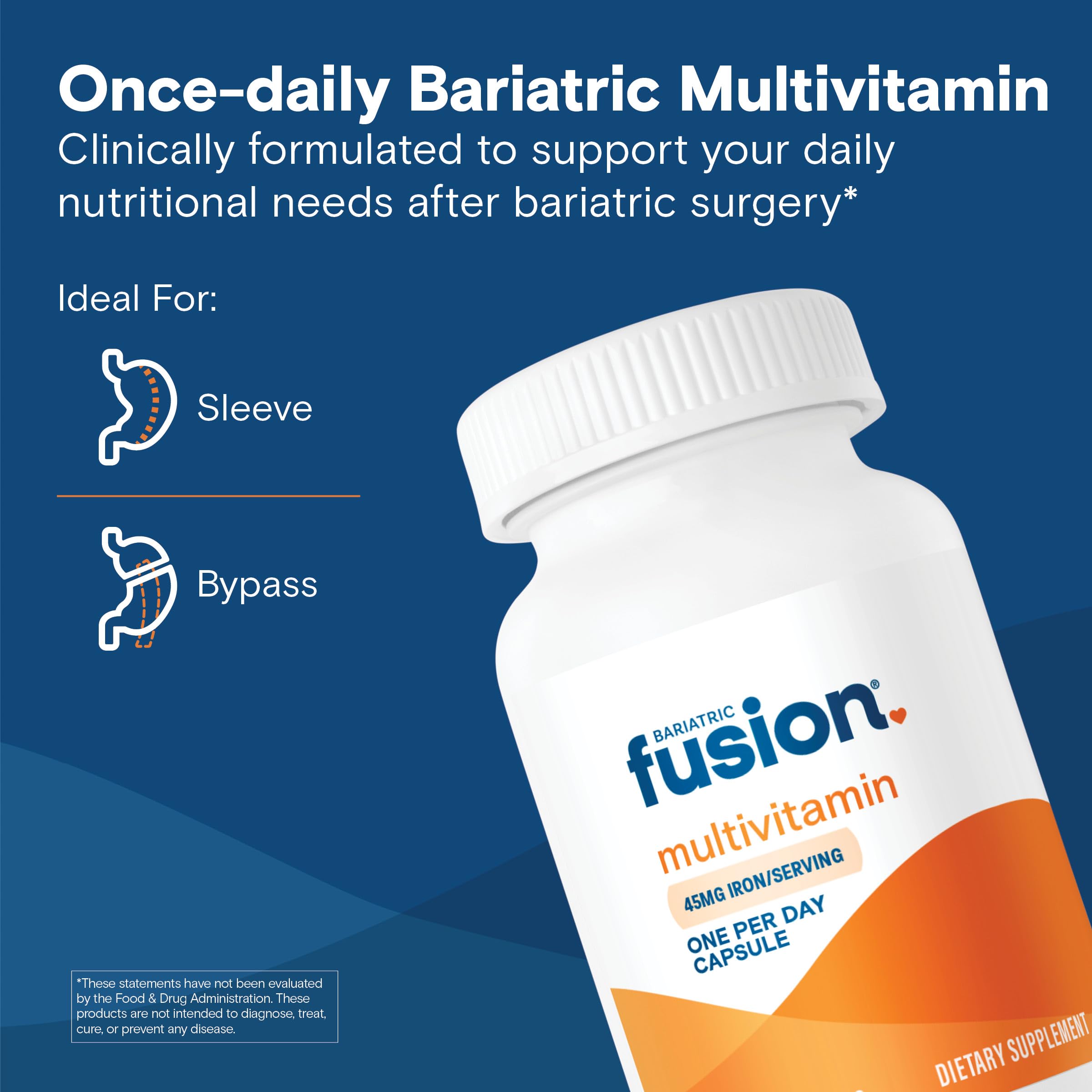Bariatric Fusion One Per Day capsule close-up highlights the easy-to-swallow design.