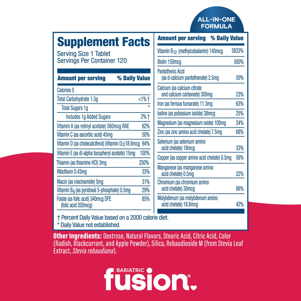 Bariatric Fusion open bottle with tablets ready for your daily regimen.