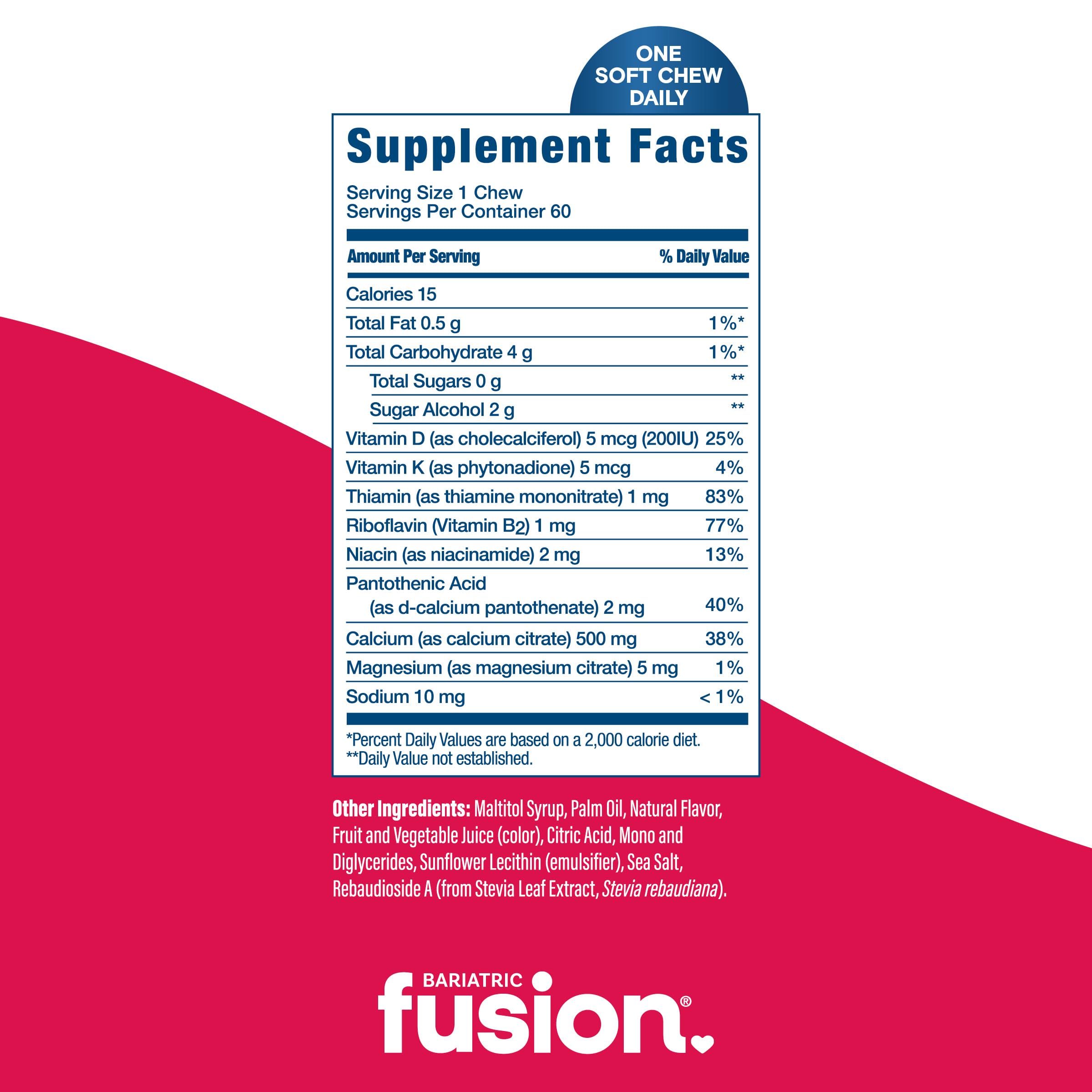 Bottle of Bariatric Fusion strawberry chews on a plate.