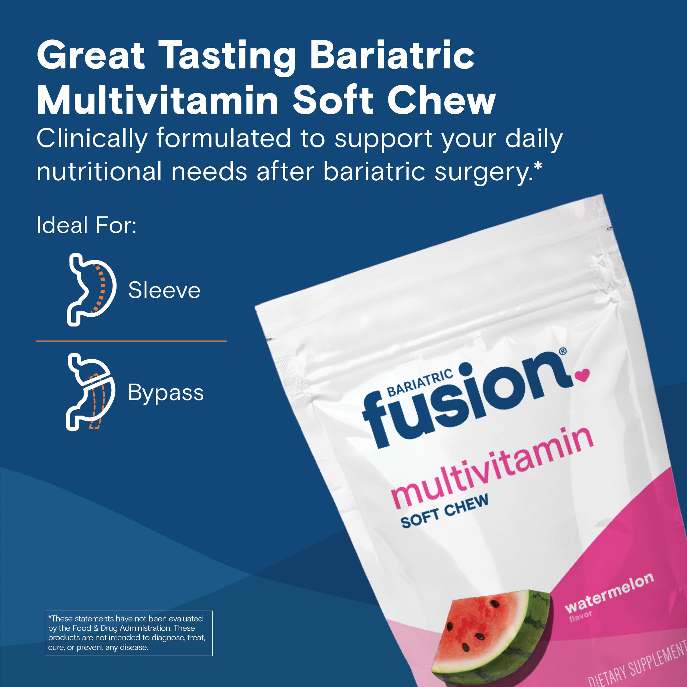 Bariatric Fusion watermelon flavor soft chew close-up, tasty post-surgery vitamin support