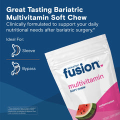 Bariatric Fusion watermelon flavor soft chew close-up, tasty post-surgery vitamin support