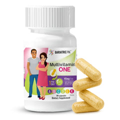 BariatricPal Multivitamin One bottle with easy-to-swallow capsules for daily post-surgery nutrition.