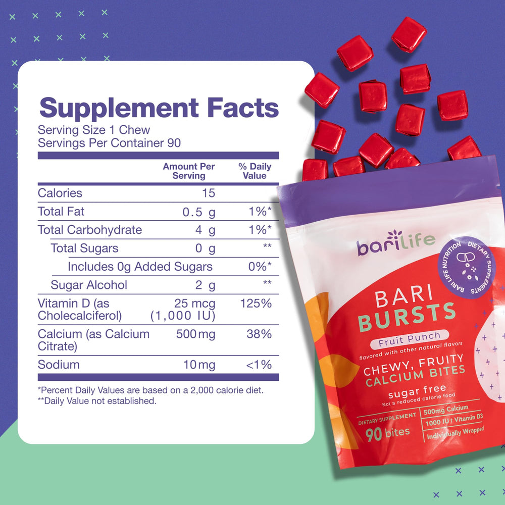 Bari Life calcium citrate bariatric chews bottle front showing packaging