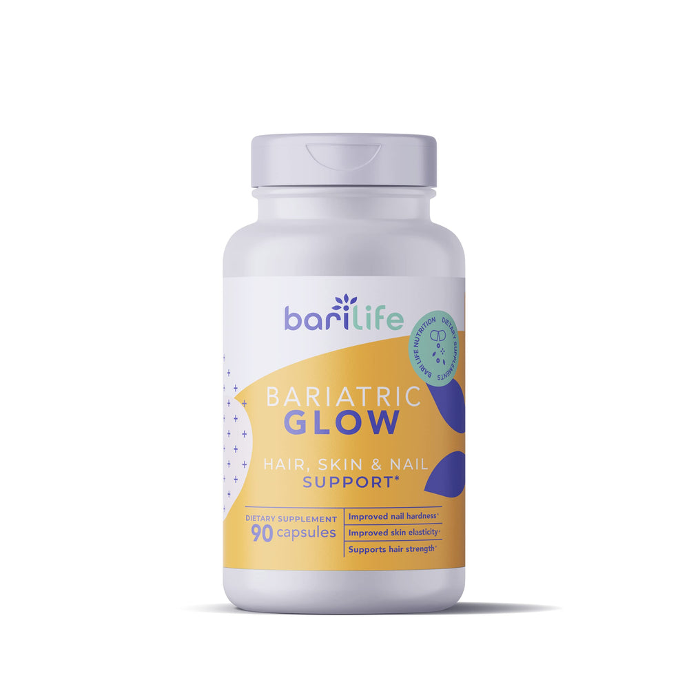 Bari Life bottle beside hair strands on a mirror for hair health focus.