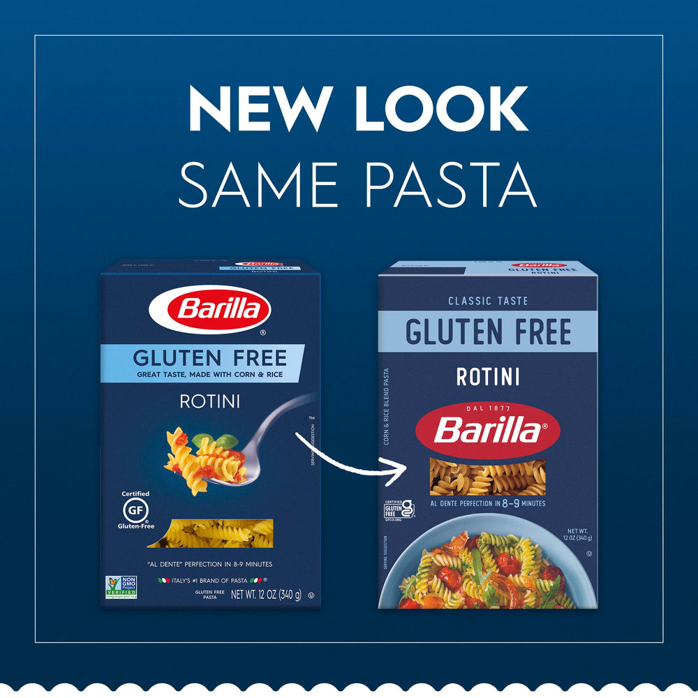 Barilla gluten free rotini on plate with al dente bite