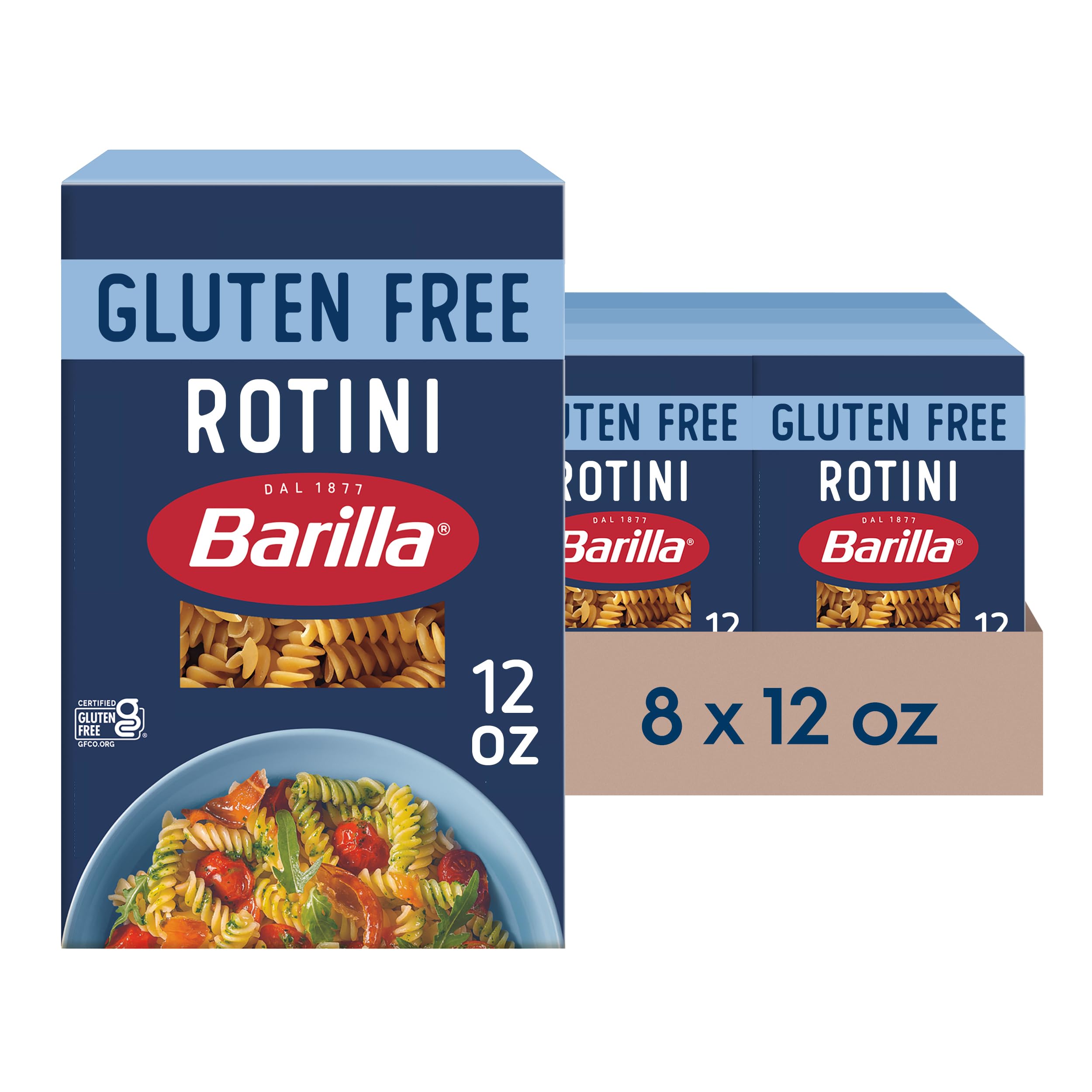 Barilla Gluten Free Rotini box front showing gluten-free pasta for family meals