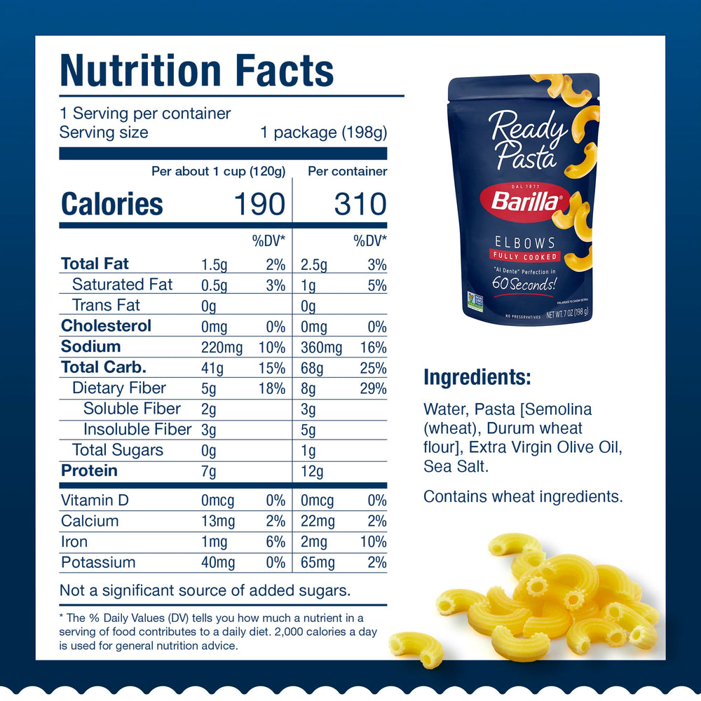 Barilla Ready Pasta elbows in a microwave-ready pouch for fast, mess-free dinners