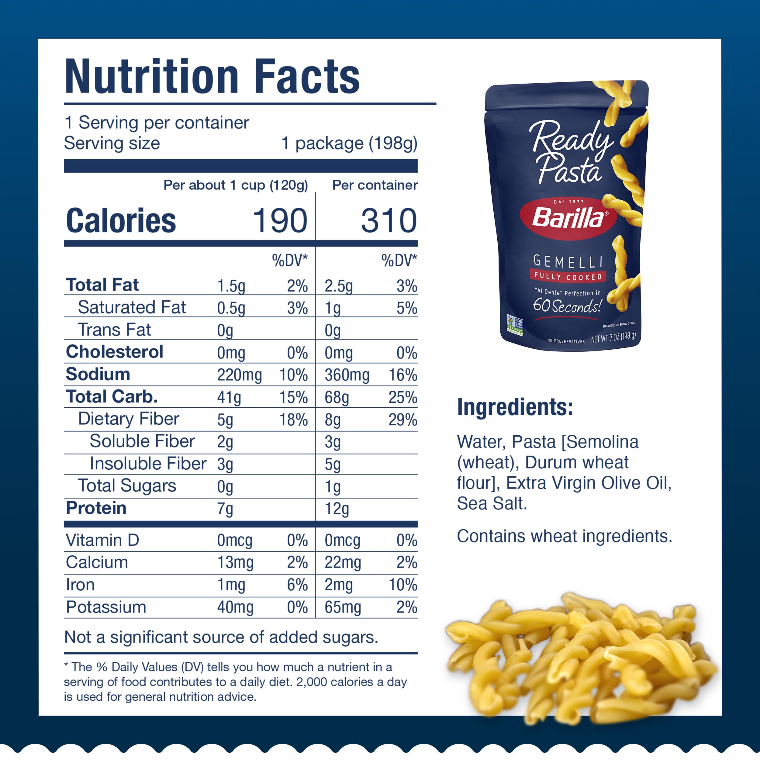 Barilla Ready Pasta Gemelli microwaving in 60 seconds, ideal for fast weeknight dinners.