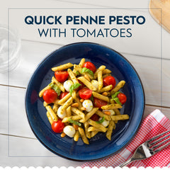 Barilla Ready Pasta ingredients image, highlighting olive oil and sea salt with pasta.