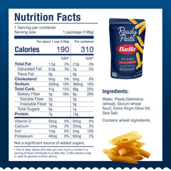 Barilla Ready Pasta penne in microwave, no boiling—quick weeknight option.