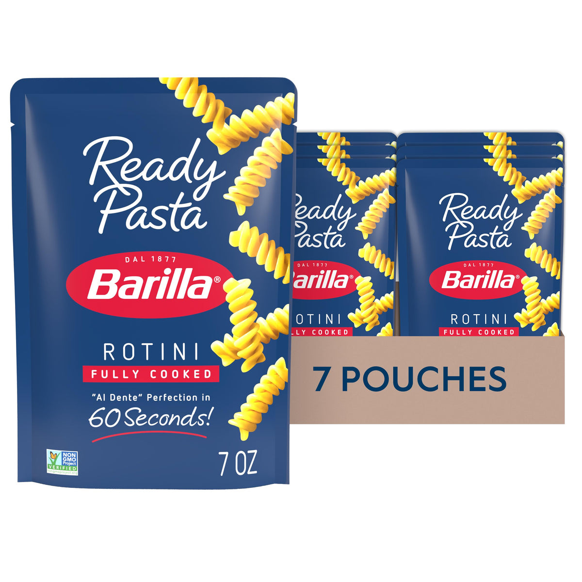 Barilla Ready Pasta Rotini pouch ready in 60 seconds for quick weeknight meals.