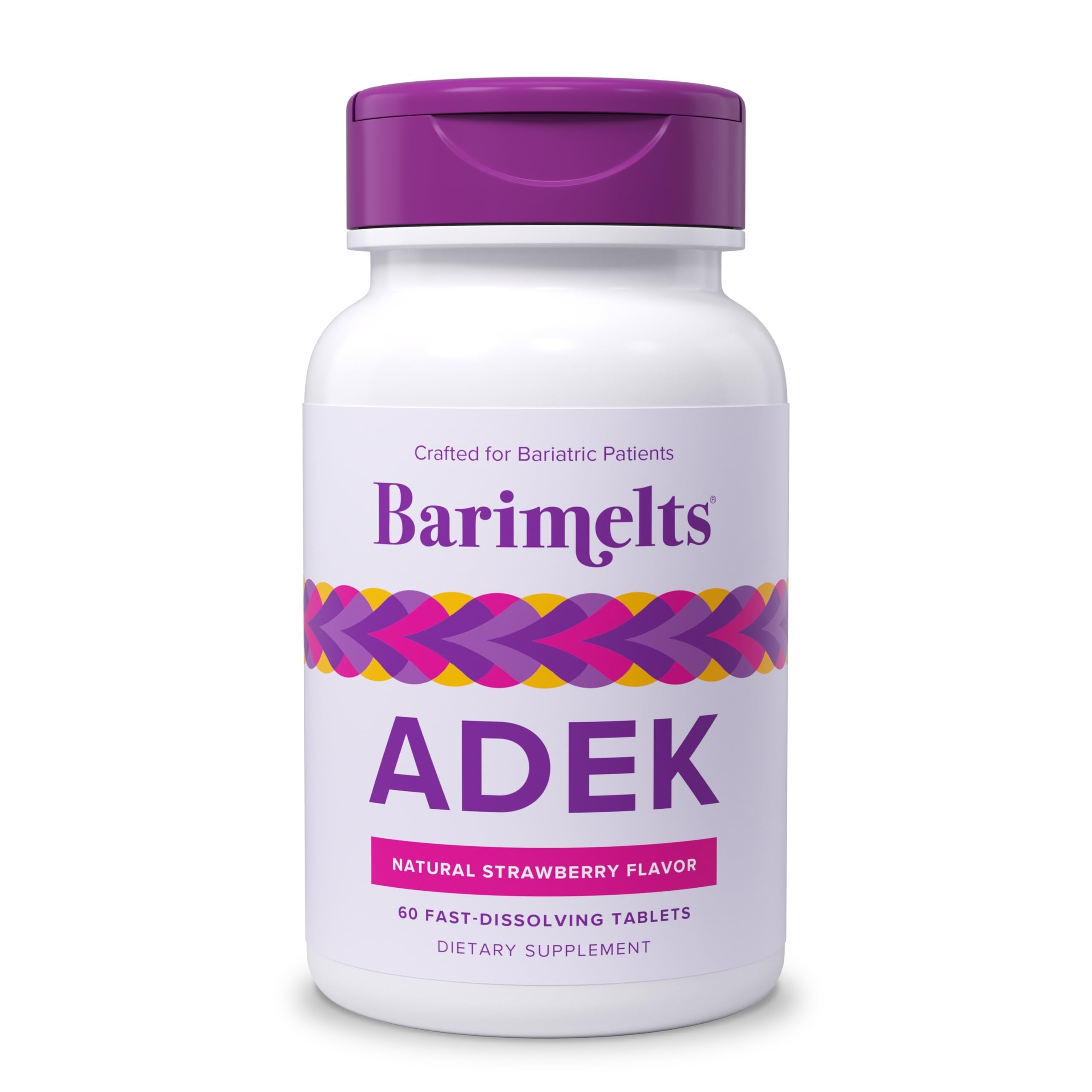 Barimelts ADEK 60 fast-dissolving tablets for easy post-bariatric nutrition.