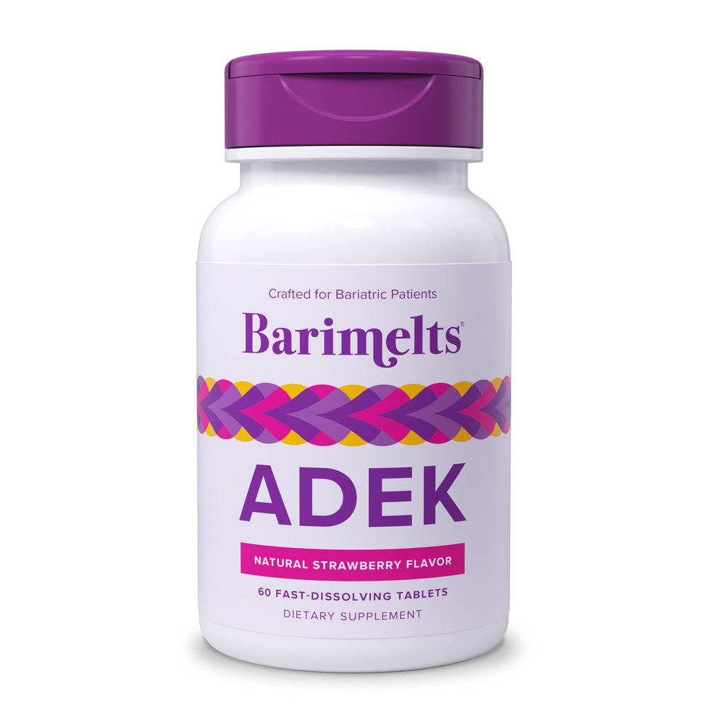 Barimelts ADEK 60 fast-dissolving tablets for easy post-bariatric nutrition.