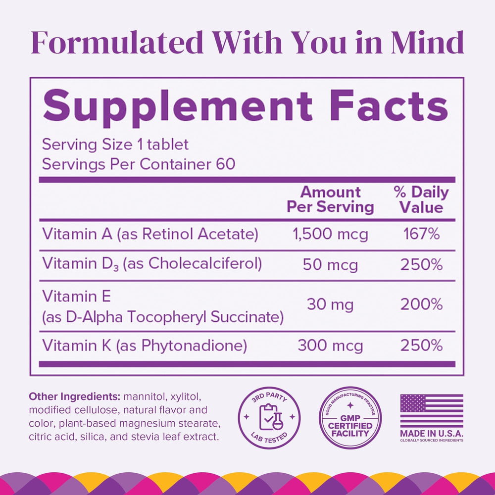 Barimelts ADEK natural strawberry flavor tablets offer sugar-free, tasty support.
