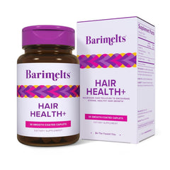 BariMelts Hair Health+ bottle showing daily caplets for nourishing hair health