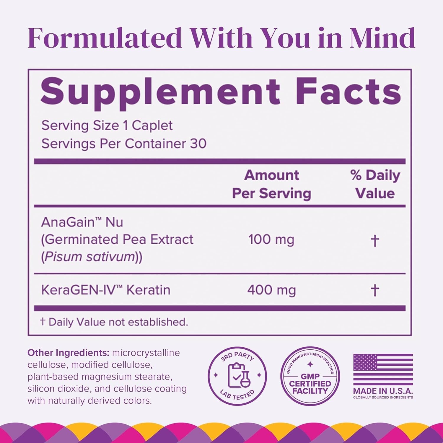 BariMelts Hair Health+ caplets close-up highlighting small, easy-to-take capsules for daily support