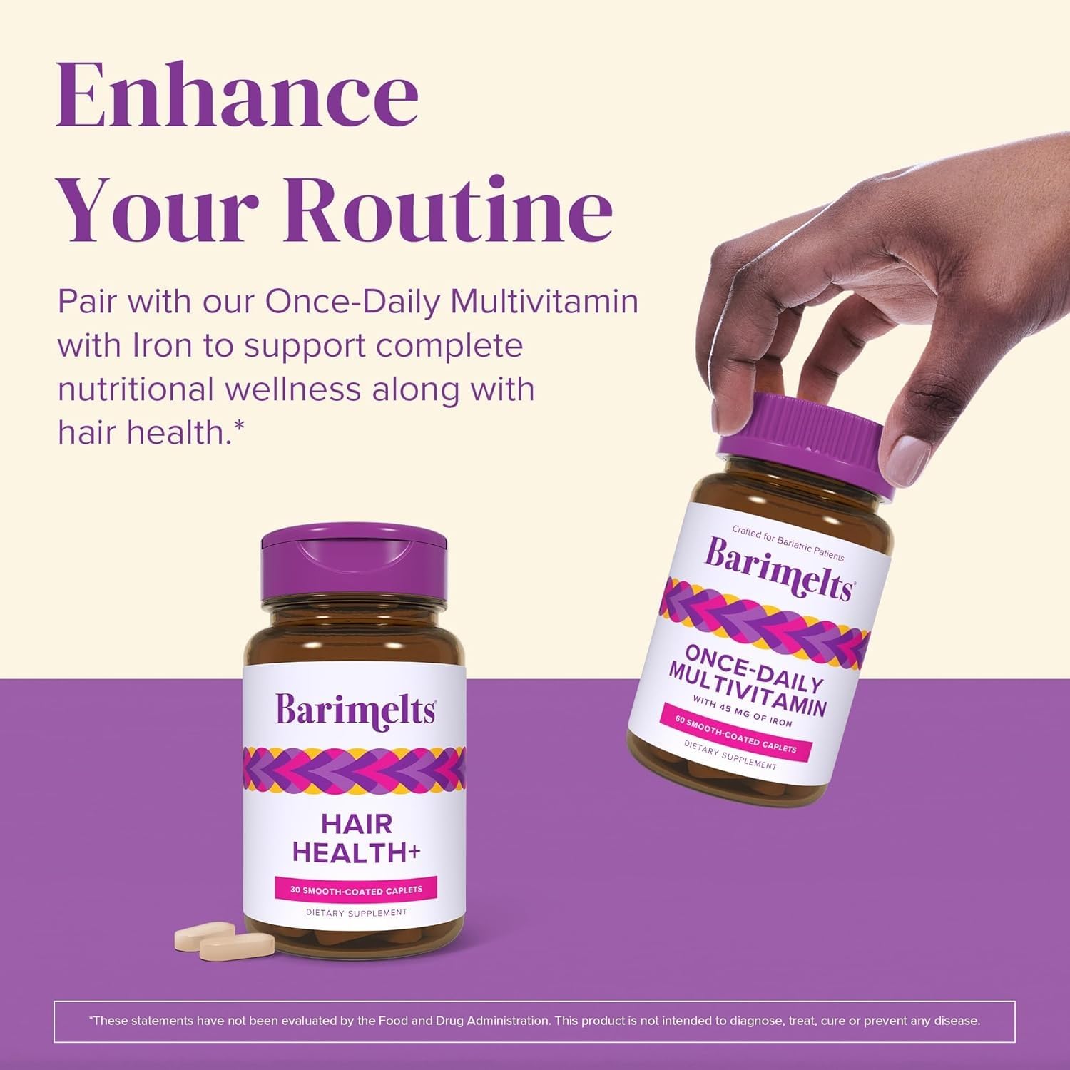 BariMelts Hair Health+ product shot suggesting daily routine use