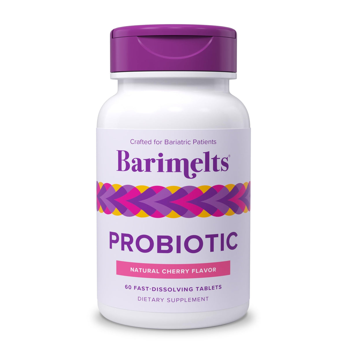 Barimelts Probiotic bottle with 60 fast-dissolving tablets for post-surgery support.