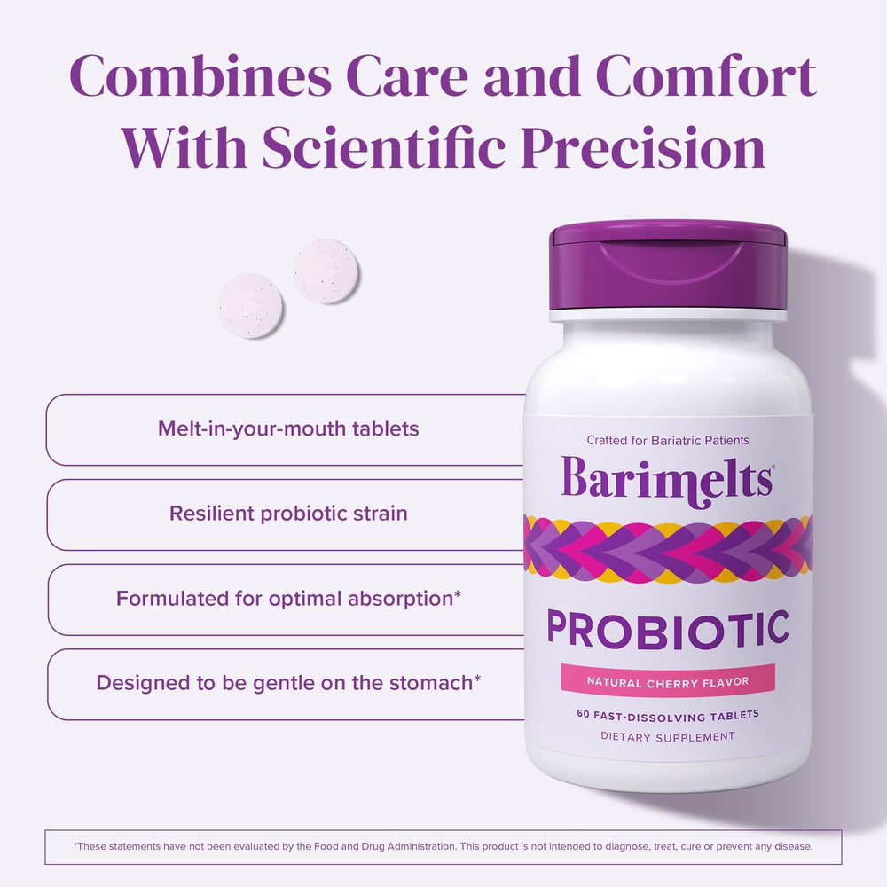 Barimelts probiotic bottle packaging emphasizing 5 billion CFU Bacillus coagulans.