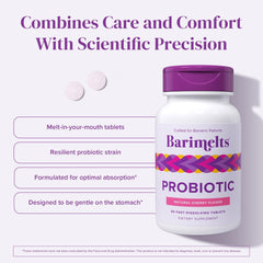 Barimelts probiotic bottle packaging emphasizing 5 billion CFU Bacillus coagulans.