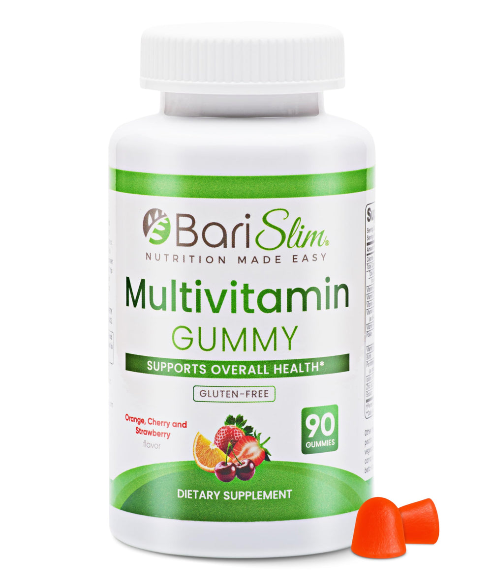 BariSlim bottle front showing bariatric gummies for post-surgery energy support