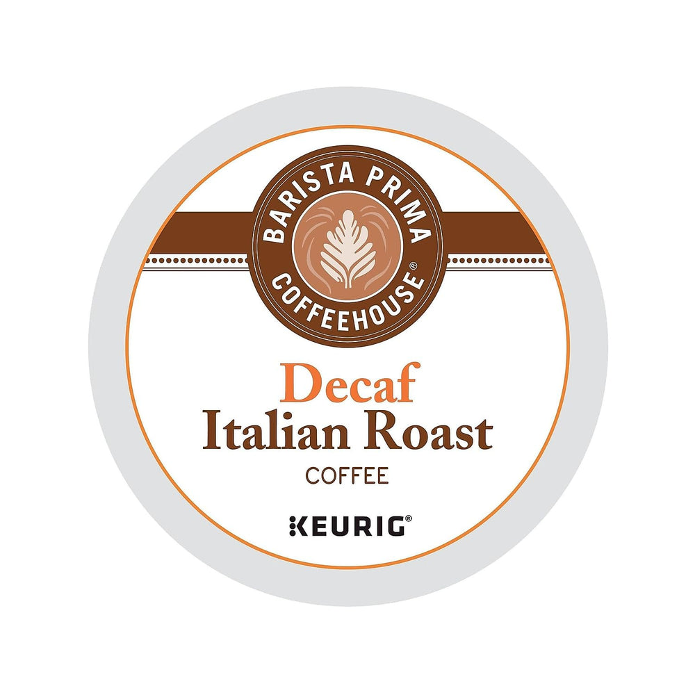 Barista Prima Italian Roast Decaf K-Cup brew, rich aroma without caffeine.