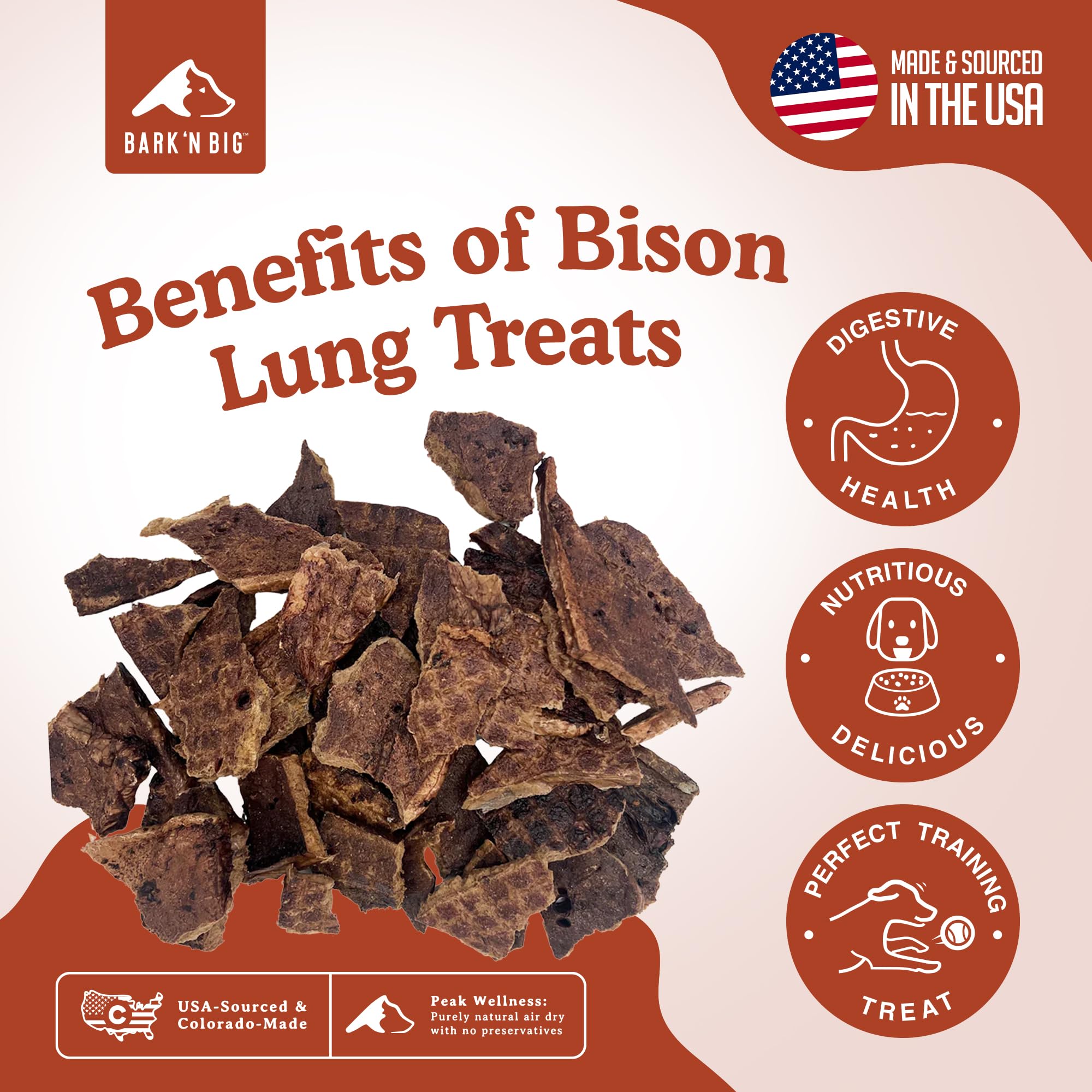Protéines maigres du BARK'N BIG Bison Lung pour chiens actifs.