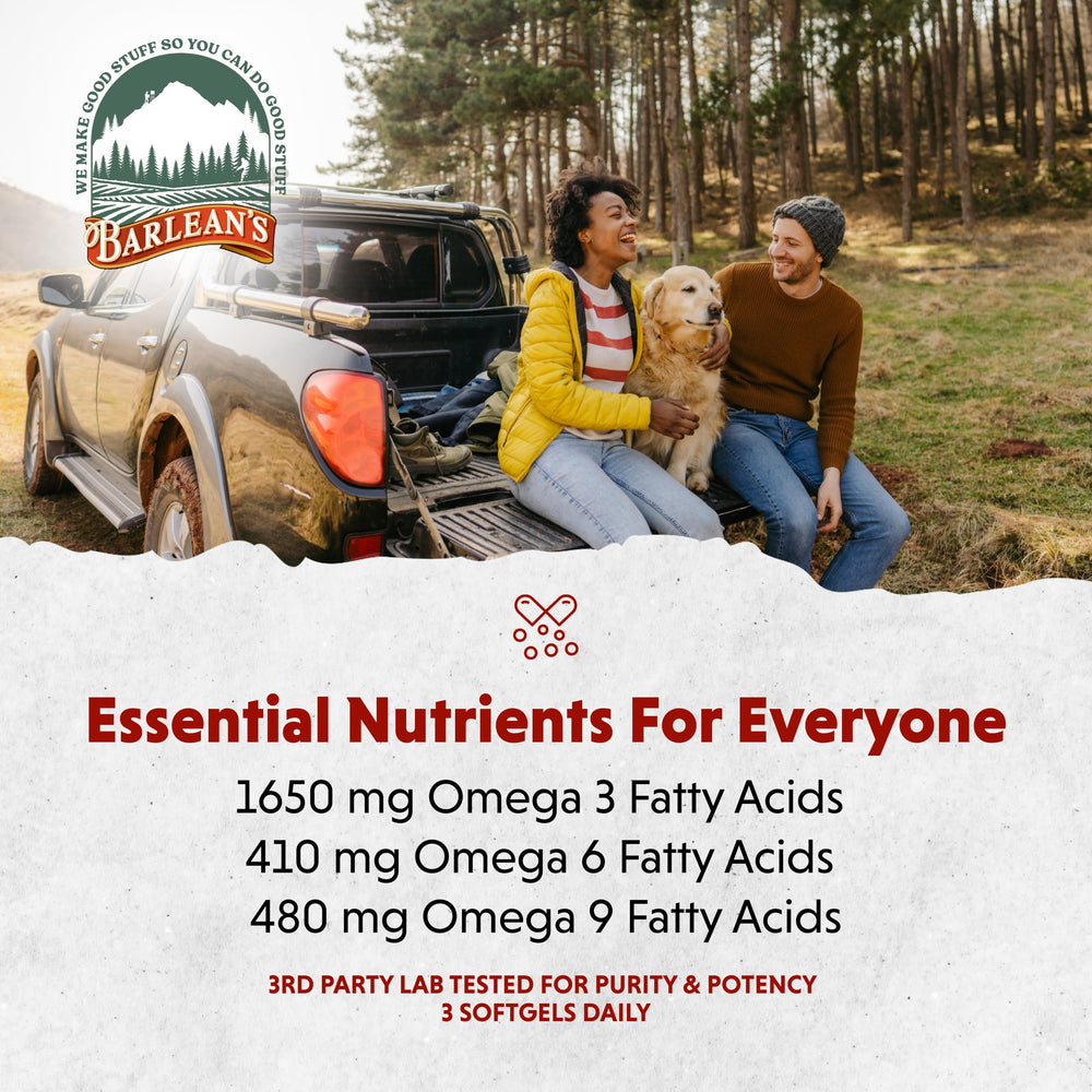 Barlean's bottle label shows USA-made quality and trust.