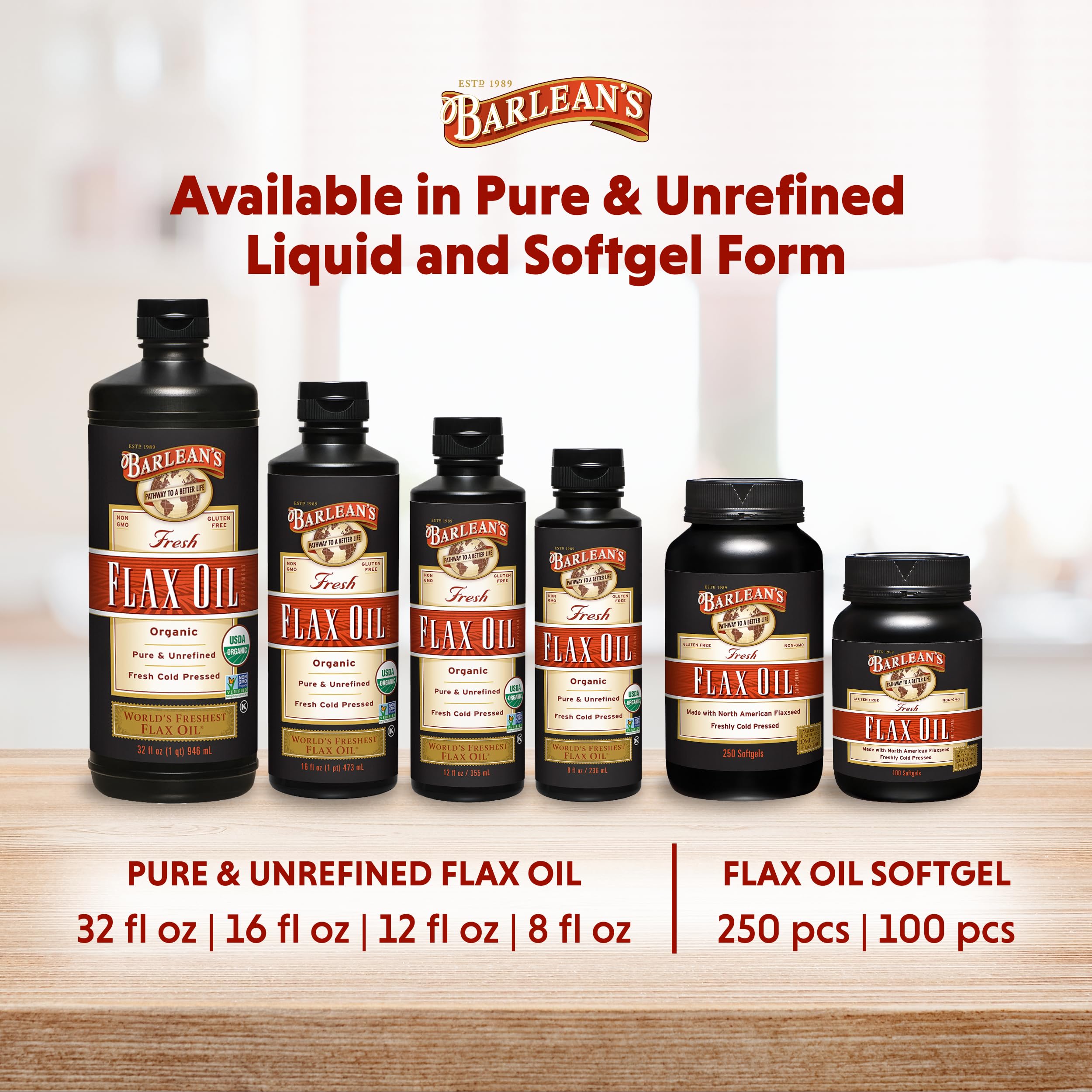 Barlean's flax oil on-the-go use in purse or bag.