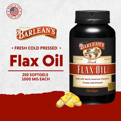 Barlean's flax oil softgels packaging front highlighting non-GMO flax.