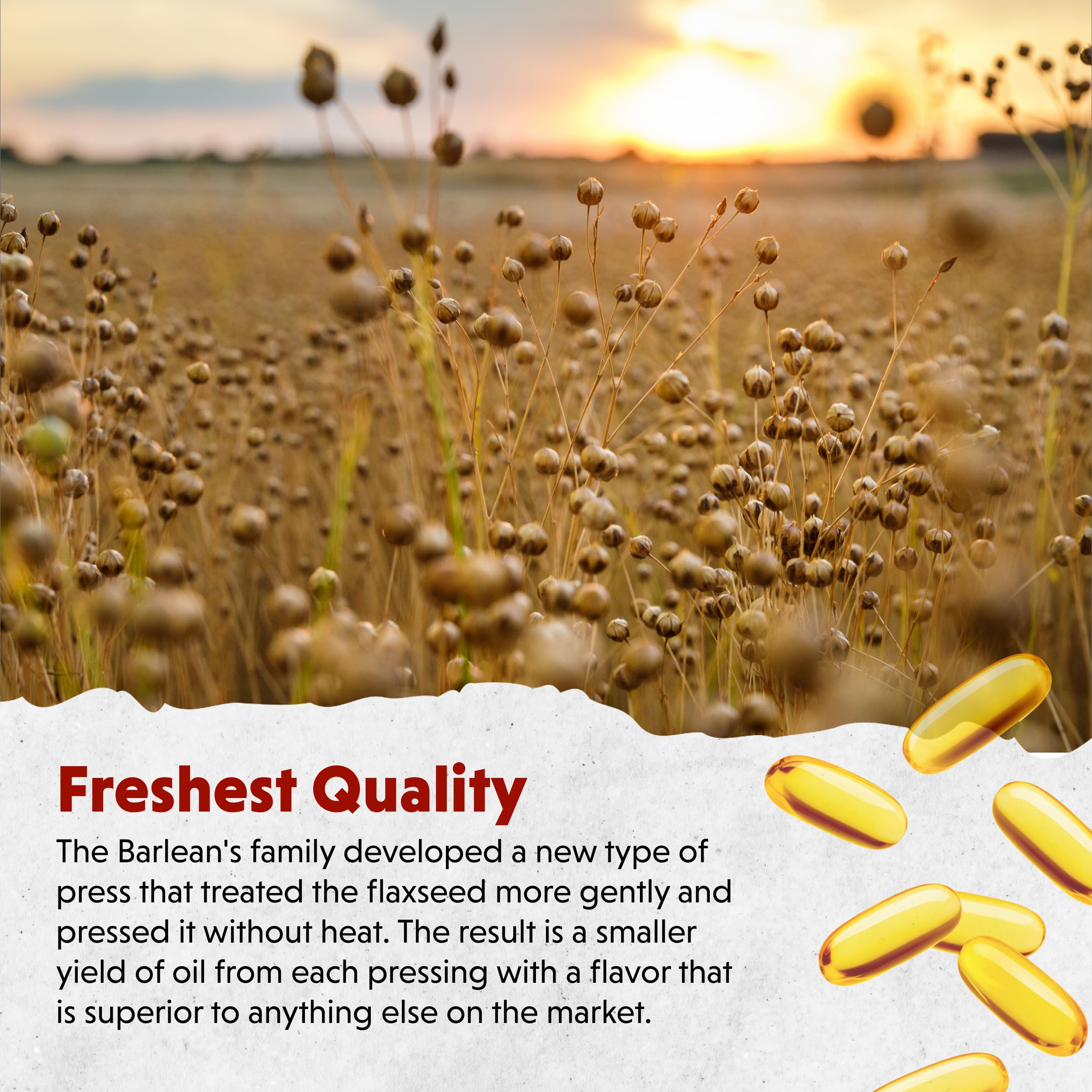Barlean's flax seeds jar emphasizes fresh non-GMO ingredients.