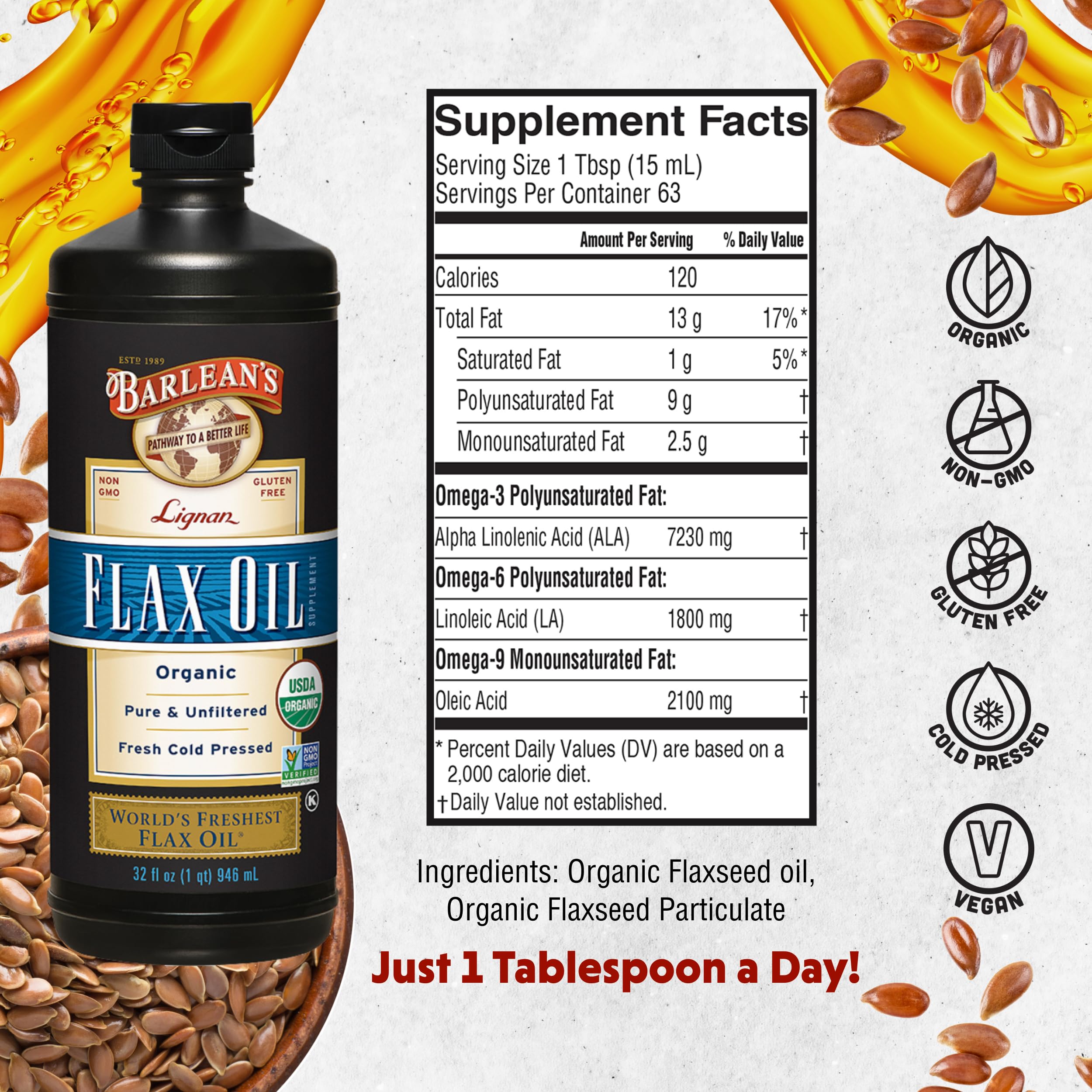 Barlean's flaxseed oil stored in refrigerator, maintaining freshness.