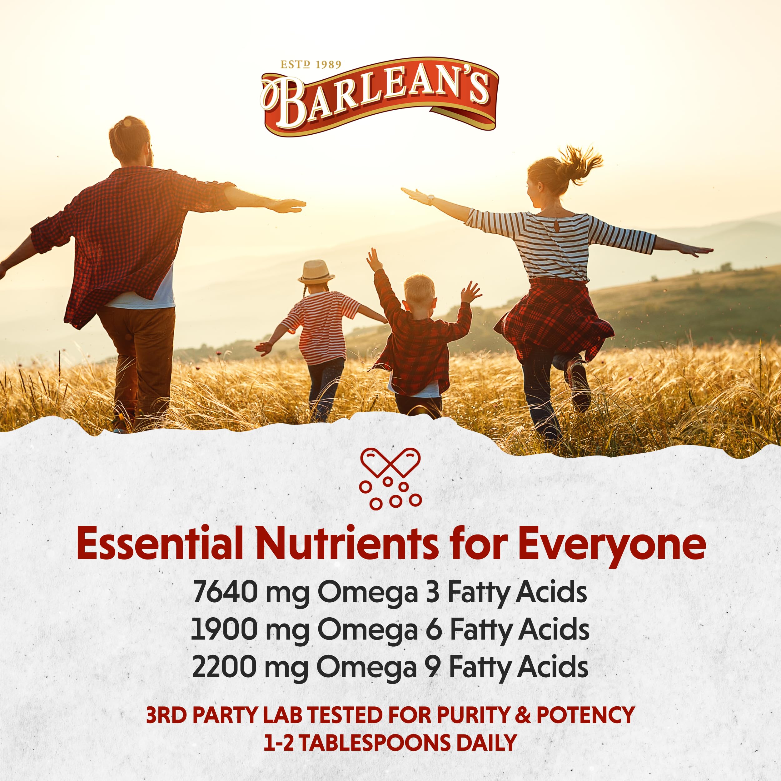 Barlean's flaxseed oil in a smoothie glass emphasizing easy vegan Omega-3 intake.