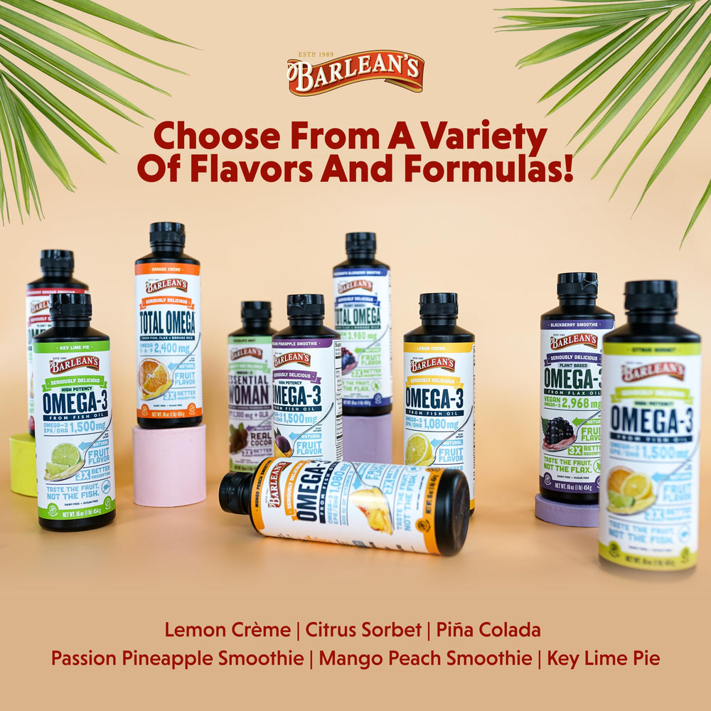 Barlean's Omega-3 liquid pina colada flavor appeals to kids, may support healthy habits.