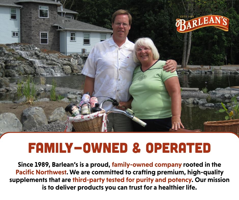 Barlean's 16 oz bottle on a kitchen counter for daily use.