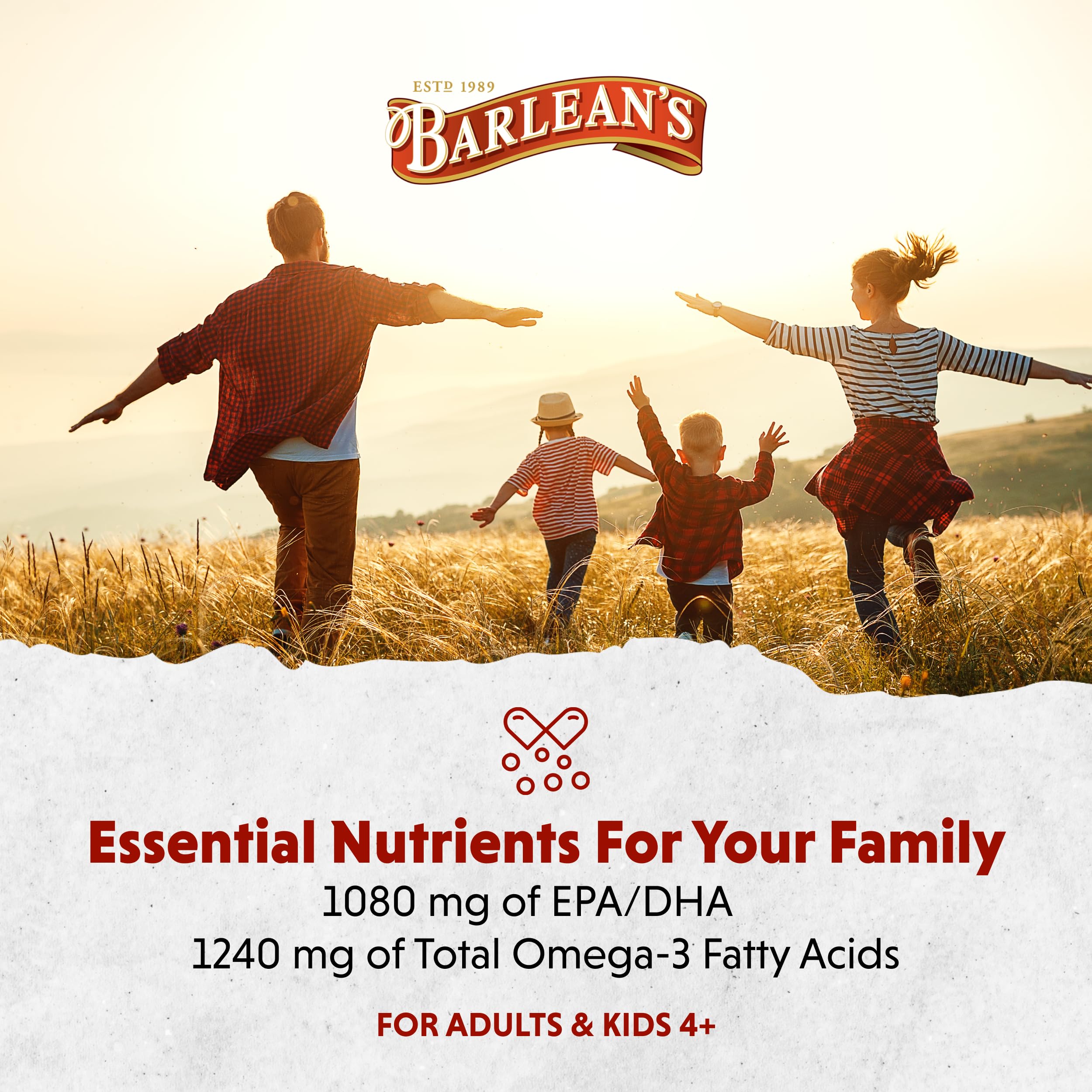 Barlean's USA-made seal on bottle signals trusted quality and heritage.