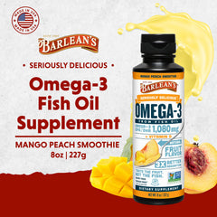 Barlean's Omega-3 liquid being poured highlighting burpless absorption