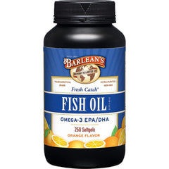 Barlean's Omega-3 orange bottle on kitchen counter for daily heart and brain support.