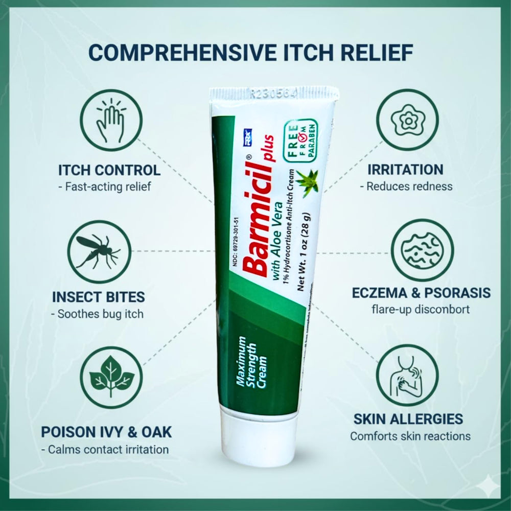 Barmicil Plus aloe vera cream on skin for hydration.