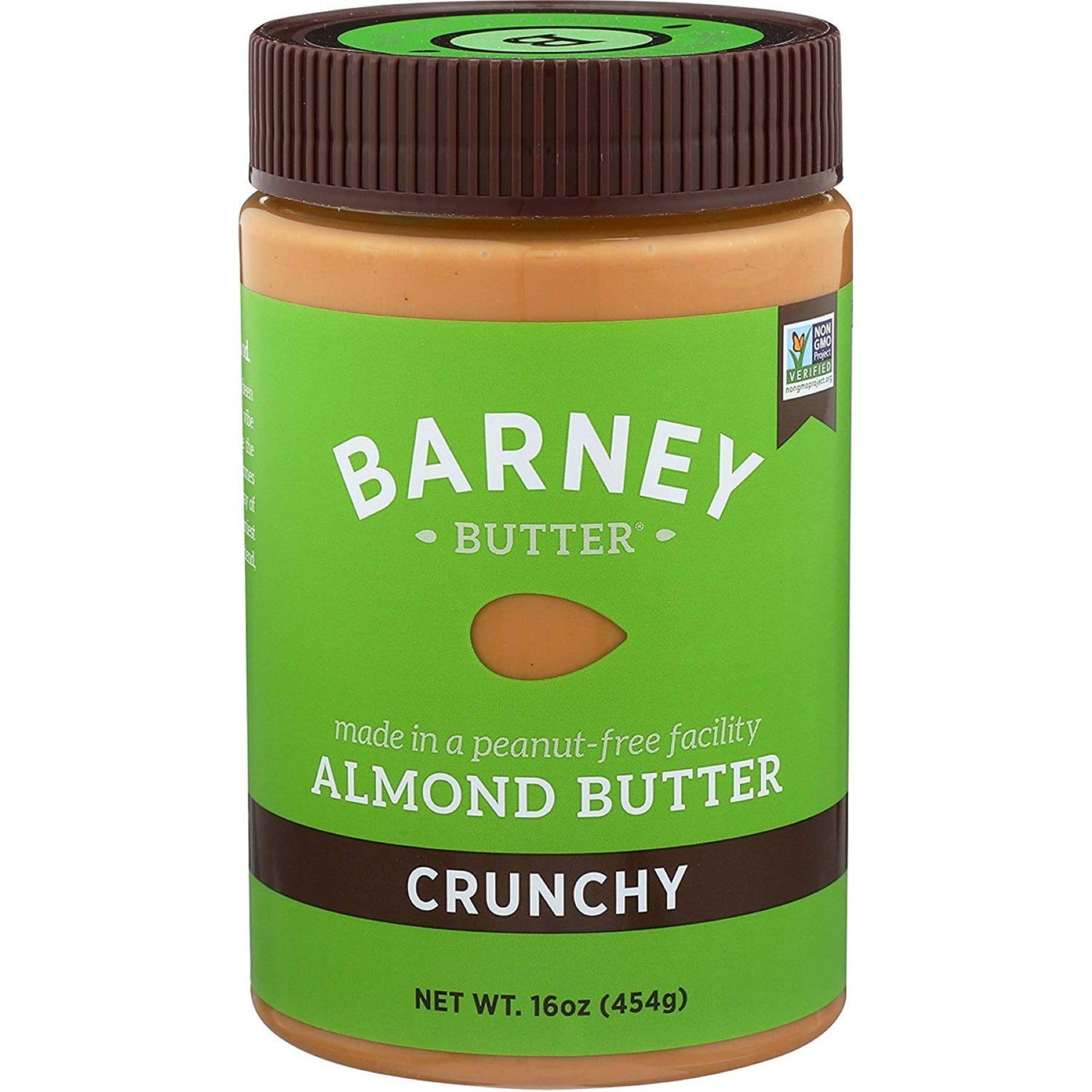 Barney Butter Crunchy almond butter in a 16 oz jar for toast and snacks.