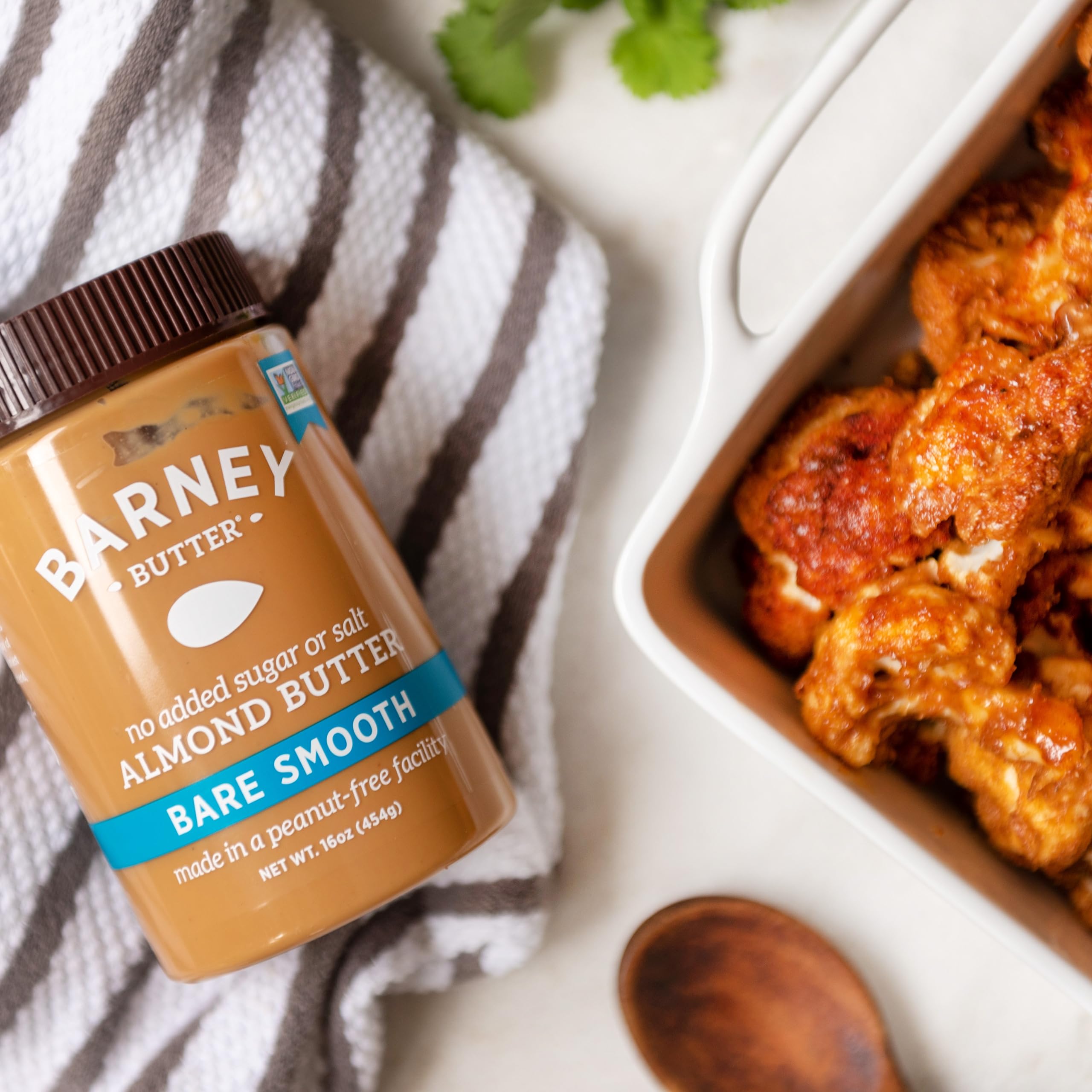 Barney Butter gluten-free non-GMO label signals versatile, allergy-friendly choice for daily recipes.